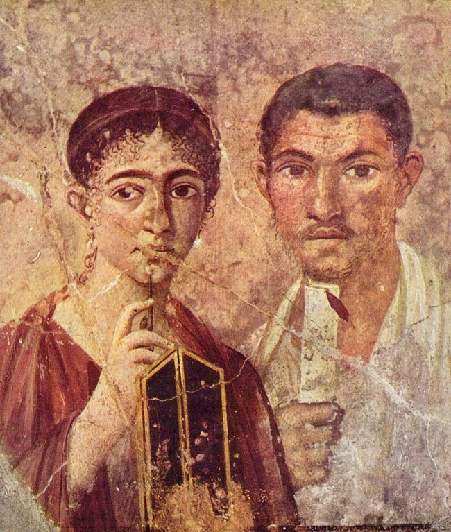 Paquius Proculus y su esposa. Acuarela de Pompeya, del siglo I, actualmente se exhibe en el Museo de Capodimonte.
